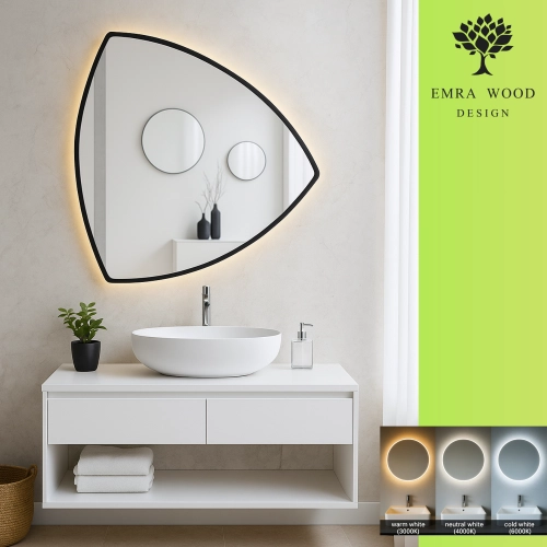 Lustro łazienkowe trójkątne w ramie z podświetleniem - KARO W RAMIE LED